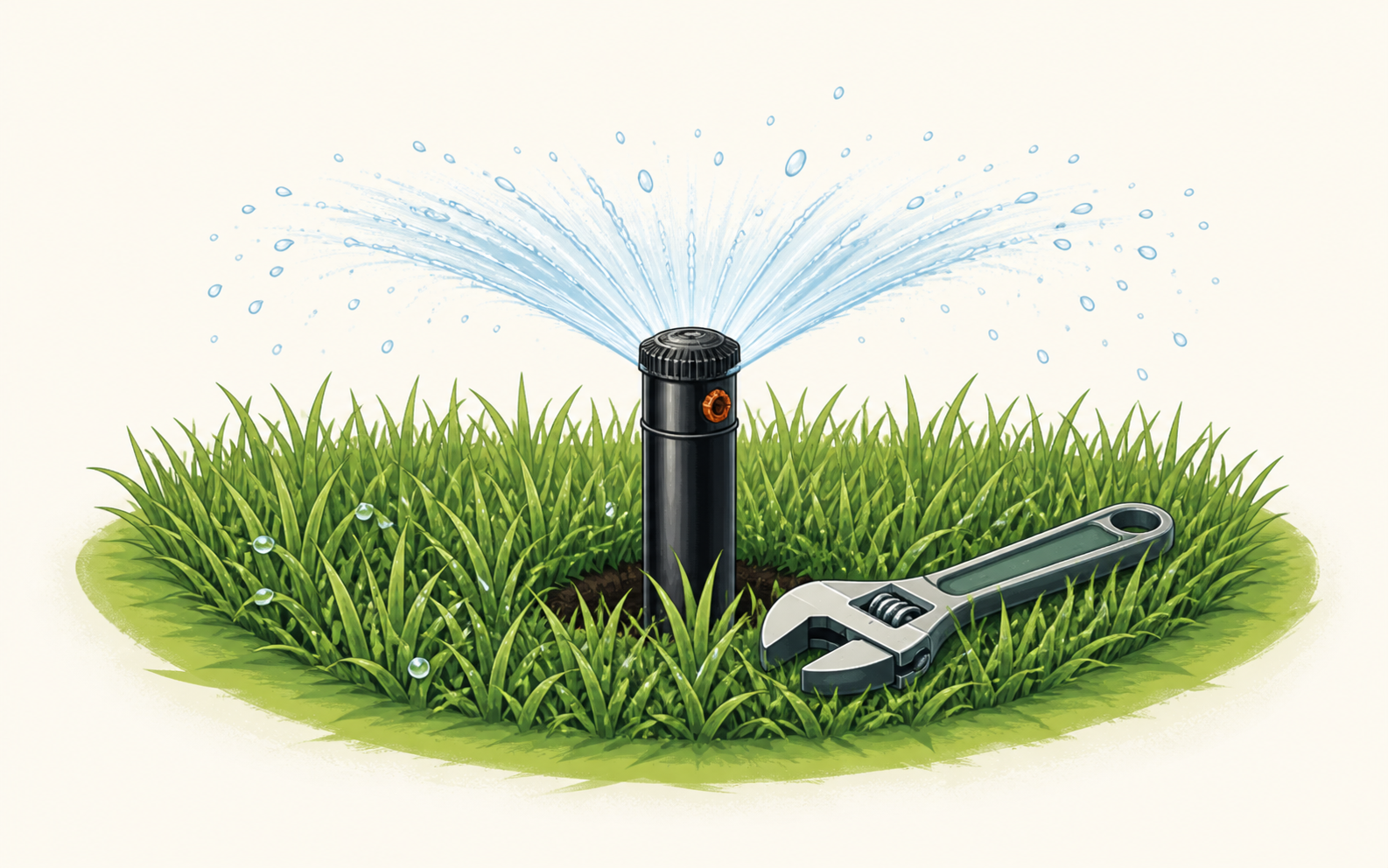 Sprinkler head watering a lawn